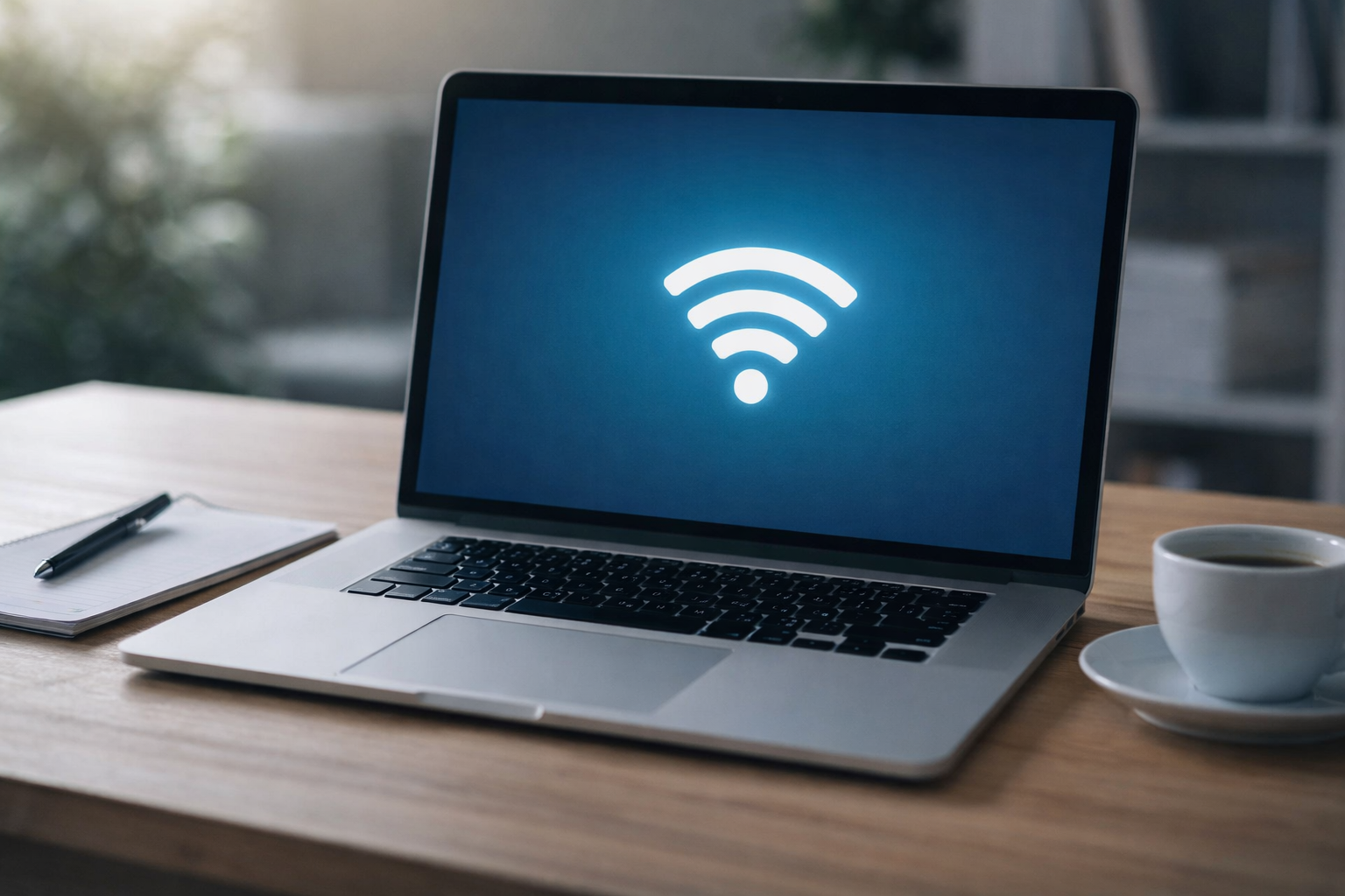 Ambiente funcional para trabalho remoto com notebook e acesso à internet